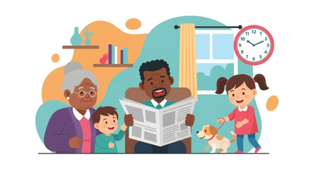 Happy multigenerational family at home, perfect for family blogs, websites, or brochures.