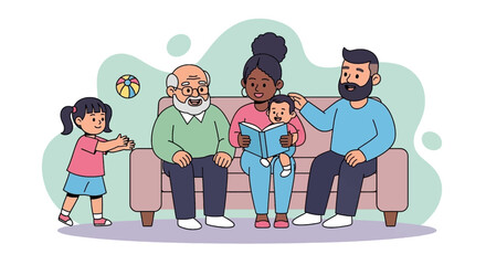 Happy multigenerational family spending quality time together, ideal for family, togetherness, and love-themed projects.