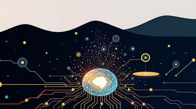 Balancing ai ethics, intellectual property, and business innovation: harmonizing technological advancements with human creativity and copyright safeguarding. Harmonic. Illustration