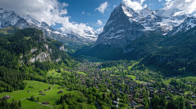 Majestic alpine landscape eiger mountain region aerial photography scenic nature daytime serenity and adventure