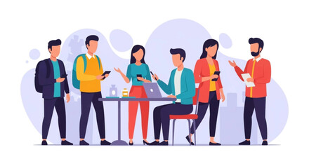 Diverse team collaborating, using laptops and smartphones. Perfect for website banners, presentations, or marketing materials.