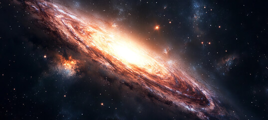 Obraz premium Cosmic Nebula golden and White Hues in Dark Space 
