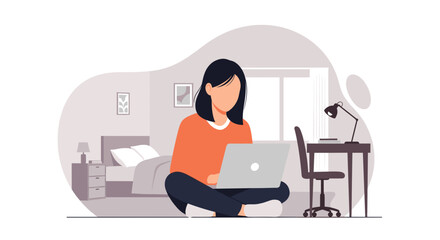 Woman working from home on laptop, perfect for illustrating remote work, freelance, or work-life balance.