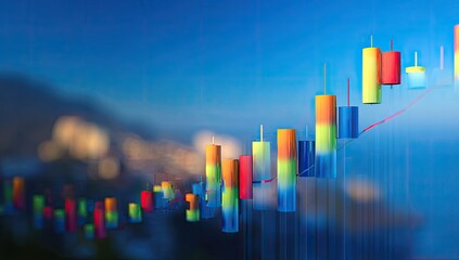 Fototapeta premium Colorful stock chart over a blurred cityscape