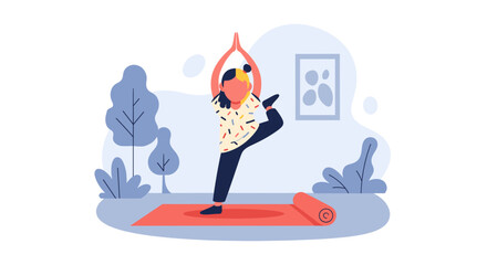 Girl practicing yoga at home, perfect for websites or wellness brochures.