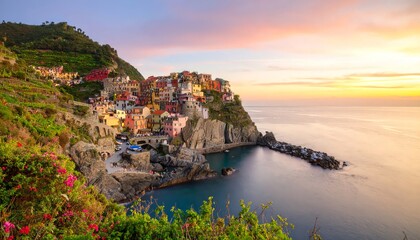 Cinque Terre village at golden sunrise