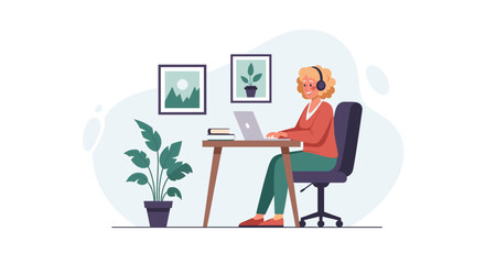 Happy woman working from home on laptop, perfect for blog posts about remote work or freelance lifestyle.