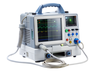 A modern ventilator with a digital display and various controls is isolated on a transparent background