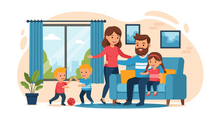 Happy family playing at home, perfect for family blogs, websites, and social media.
