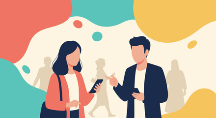 Stylish young professionals using smartphones, ideal for website banners or app marketing materials.