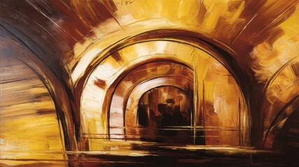 Obraz premium Abstract rendition featuring arched structures painted in warm, earthy tones