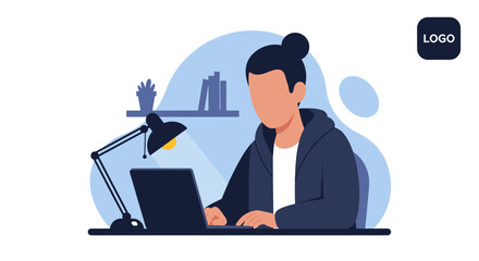 Person working on laptop at home office, suitable for website banners or blog posts about remote work.