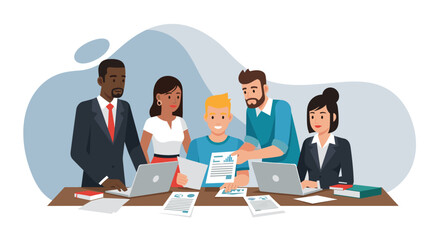 Diverse business team collaborating on project, ideal for presentations or website banners.