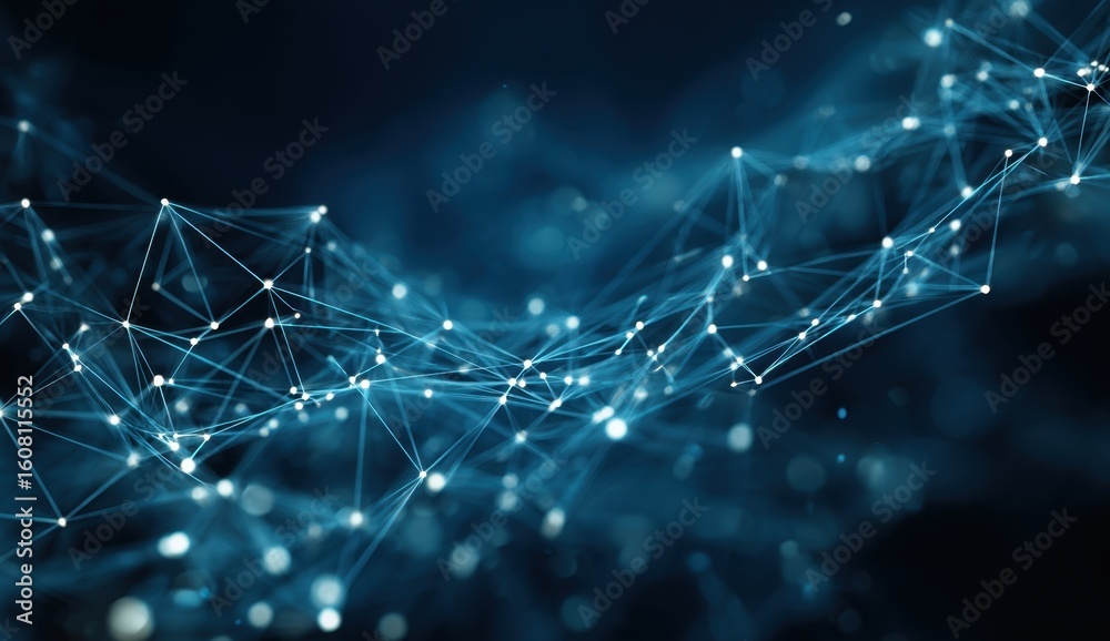 Poster abstract network of interconnected nodes and lines creates a futuristic and dynamic visual, suggesti