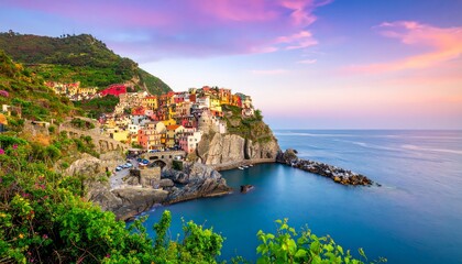 Picturesque coastal town during sunrise