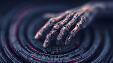 Robotic Hand on Futuristic Control Panel