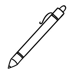 Cute simple pen line drawing in doodle style. Hand drawn black outline of classic writing pen. Ideal for school projects, creative design, cards, posters, and educational illustrations.