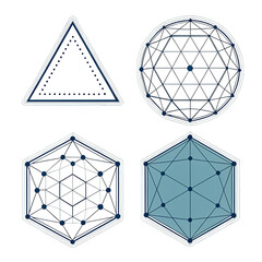 Futuristic Geometric Network Icons on Dark Background