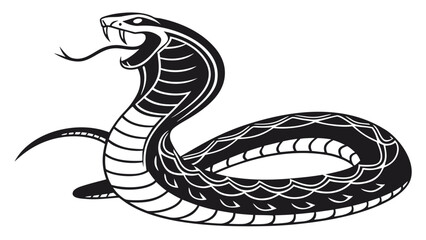 Fototapeta premium Illustration of a stylized cobra with its mouth open and tongue out in black and white design