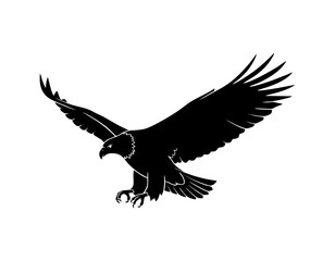 Silhouette of a flying eagle with spread wings, minimal vector monocolor