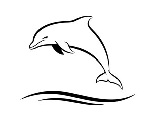 Vector silhouette of a jumping dolphin, single color, smooth shape