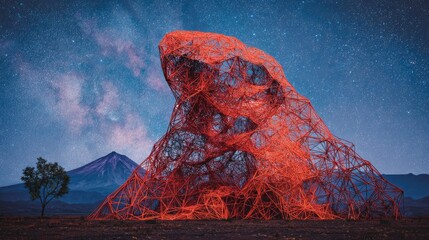 Large, abstract sculpture under a night sky.