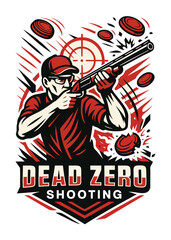 Fototapeta premium Sporting Clay Shooter Vector Illustration – Bold Red, Black & White Design