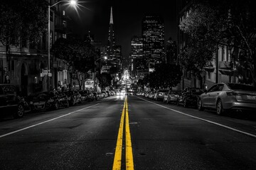Fototapeta premium Night city street, black and white
