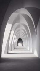 Fototapeta premium Abstract architectural perspective in monochrome with repeating arches