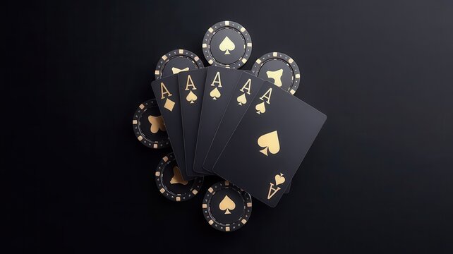 Elegant dark casino themed background with poker chips and playing cards