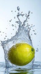 Fresh lemon splash in water – lemon splash photography with vibrant lemon splash and crystal-clear water splash for commercial use