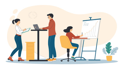 Teamwork and collaboration in a modern office setting, ideal for business presentations and website banners.