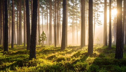 Obraz premium Sunny forest at dawn