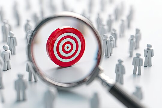 Magnifying glass focusing on a target in a crowd