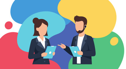 Business colleagues collaborating, ideal for presentations or website banners.