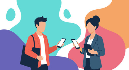 Business people using smartphones and tablet, ideal for website banners or app marketing.