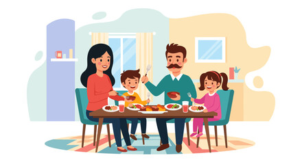 Happy family enjoying a meal together at home. Perfect for family blogs, websites, and advertisements.