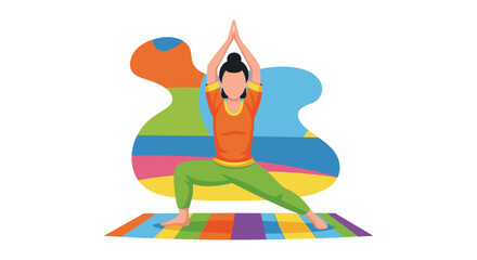 Fototapeta premium Woman practicing yoga, vibrant illustration for wellness websites or brochures.