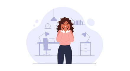Illustration of a stressed businesswoman in her office, ideal for articles about workplace stress or burnout.