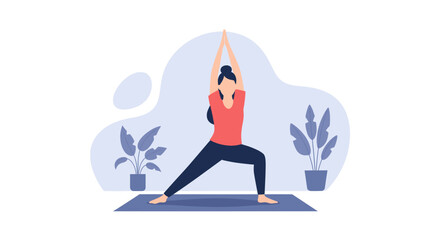 Fototapeta premium Woman practicing yoga at home, perfect for wellness websites or health blogs.