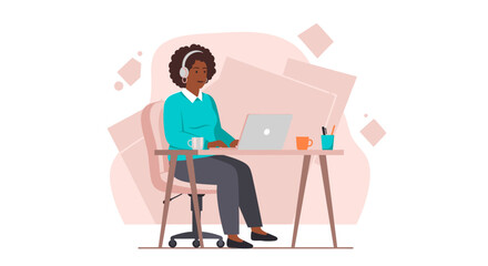 Senior woman working from home on laptop, perfect for websites and blogs about remote work or retirement.