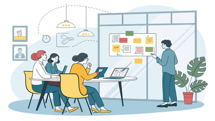 Team Brainstorming Session: Illustration for Project Management Software Landing Page