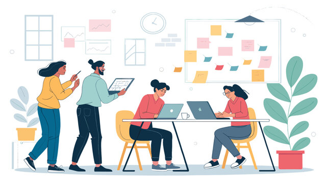 Diverse team collaborating in a modern office, perfect for website banners or presentations.