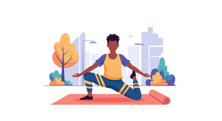 Man doing yoga outdoors in city park, perfect for wellness websites and fitness brochures.