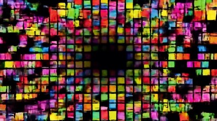 Colorful mosaic background animation with retro glitch effects and vibrant tiles - Powered by Adobe