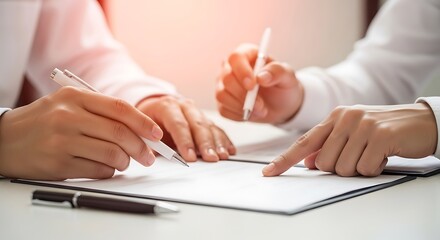 Business professionals reviewing and signing a document together