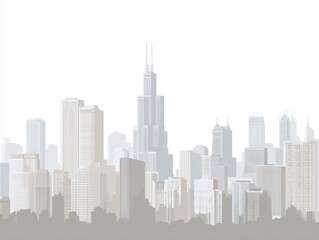 City skyline, light-toned illustration