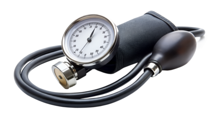 A sphygmomanometer isolated on transparent background, a medical device used for measuring blood pressure for health monitoring and diagnosis