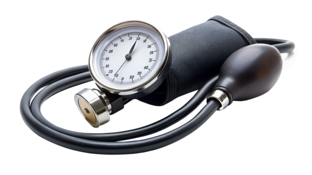 A sphygmomanometer isolated on transparent background, a medical device used for measuring blood pressure for health monitoring and diagnosis