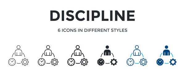 Discipline Icon In Different Style Vector Illustration. Designed In Thin Line, Regular Line, Bold Line, Glyph, Color Line, And Color Glyph Style Can Be Used For Web
